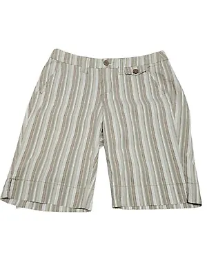 Z Cavaricci Womens Shorts Sz 4 Beige Striped Stretch Pockets Casual Bermuda  • $13.56