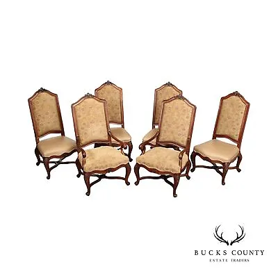 Henredon French Louis XV Style Set Of Six Carved Frame Upholstered Dining Chairs • $1495