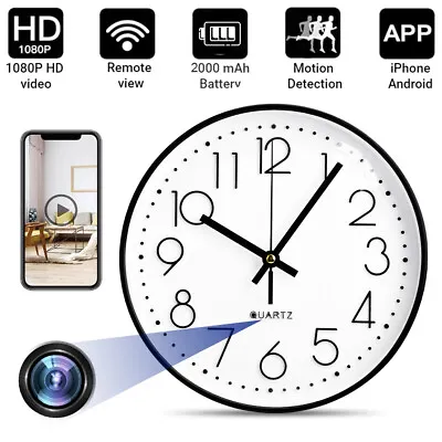 WiFi Camera Wall Clock Motion Detection Security For Home Office Cam HD 1080P • $85.73