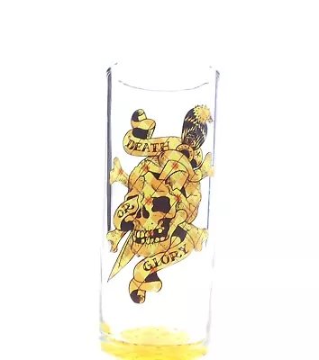 Ed Hardy Death Or Glory Glass Tumbler Skull Crossbones  Dagger Yellow Decal • $22