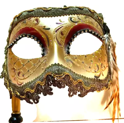 Venetian Gold Masquerade Mask Made In Italy (Hand Held With Wand) • $12