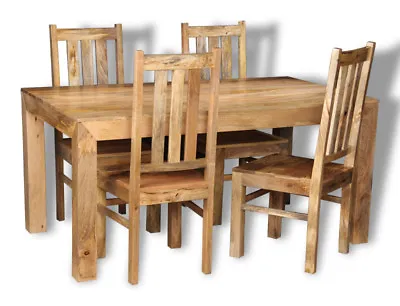 Solid Mango Wood Light Dakota 160cm Dining Table & 4 Dakota Chairs New Furniture • £699.95