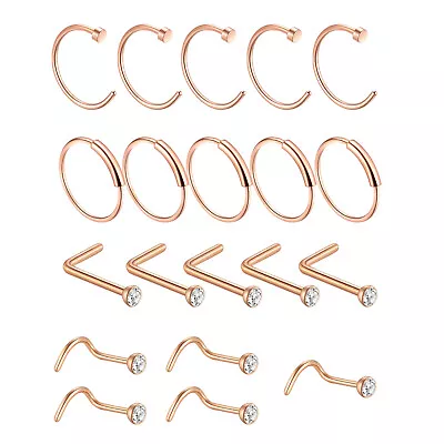 20PCS Stainless Steel CZ L Shaped Nose Studs Nose Hoops Ring Body Piercing 20G • $9.99