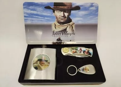 John Wayne Flask Knife And Key Chain All In Decortive Tin Box Brand New Read! • $39.99