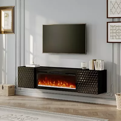 67in Floating TV Stand Wall Mount TV Console Cabinet With 36  Electric Fireplace • $199