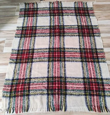 Saks Fifth Avenue Mohair Wool Throw Blanket Plaid Vintage MCM Scotland 50 X70  • $38.99