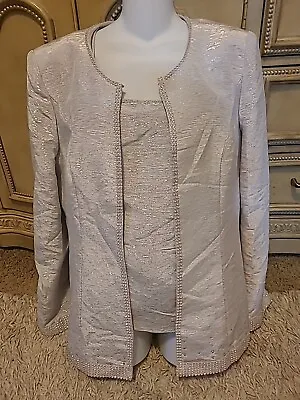 MOSHITA Couture Ladies’ Silver-gray 3 Piece Skirt Suit Size 10 Gently Used • $45