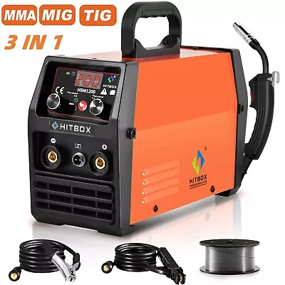 HITBOX 140A 3 IN 1 MIG TIG Welder ARC MMA Flux Core Wire Gasless Welding Machine • £149.99