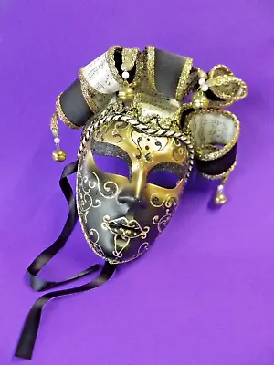 Authentic Venetian Mask Black /Gold Music Sheet & Bells Made In Italy 12 + • $29.99