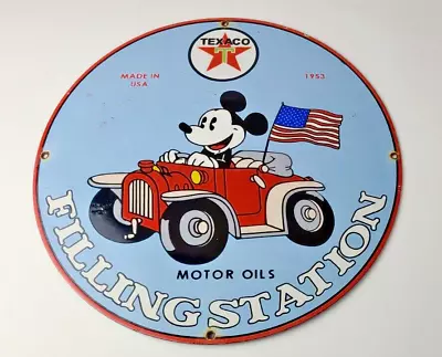 Vintage Texaco Gasoline Sign - Porcelain Disney Mickey Filling Station Pump Sign • $144.47