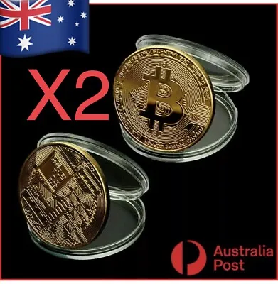 $8.80 • Buy 2 X Bitcoin Coin BTC Gold Plated Physical Metal Case Cryptocurrency Collectable.
