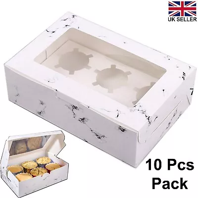 Cupcake Boxes Fit 6 Cup Cakes Pastry Muffins Packing 10 Boxes Marble Design • £6.99