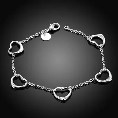 925 Sterling Silver Heart  Pretty Bracelet FOR Women Jewelry Wedding • $1.90