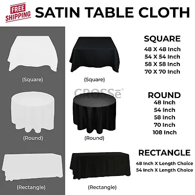 Table Cloth Satin Fabric Round Square  Rectangle  Shape Wedding Table Cover • £11.39