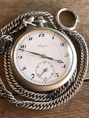 *longines Well Preserved And Working Well 50mm Steel Pocket Watch* • £135.94