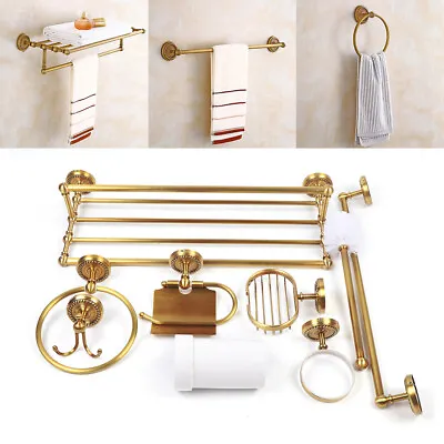 Complete Bathroom Hardware Set 7PCS Vintage Copper Wall Mounted Towel Rack Kit] • $101