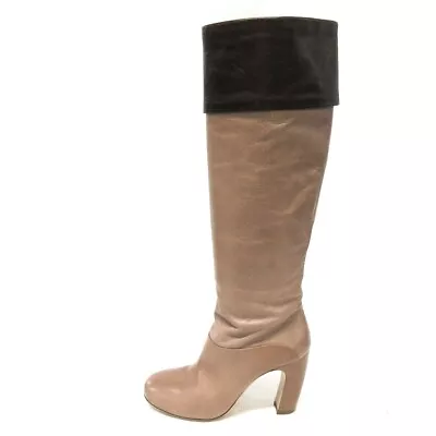 Auth Miumiu - Beige Dark Brown Leather Women's Boots • $121