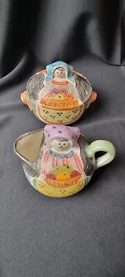 Vintage Mod Dep Italy Hand Painted Sugar And Creamer Set Italian Folk Art... • $50