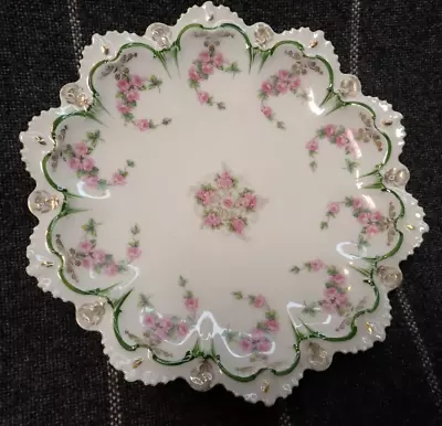 Vintage NEW HABSBURG AUSTRIA Porcelain Scalloped 8  Plate Pink Roses Grn & Gold • $18
