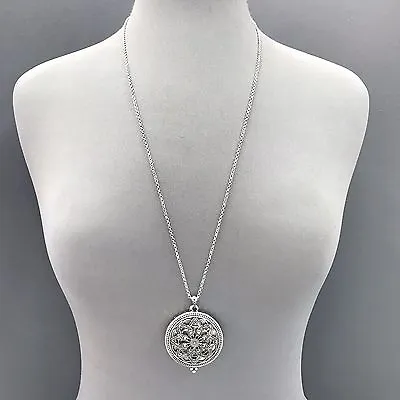 Silver Finished Long Chain 5X Magnifying Glass Mandala  Flower  Pendant Necklace • $17.99