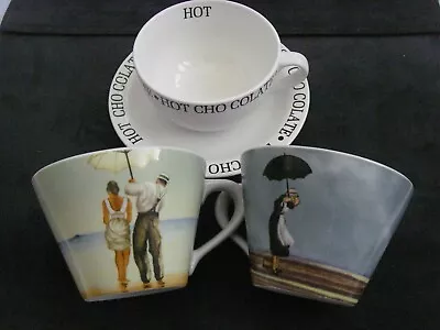 CAPPUCCINO Cups HOT CHOCOLATE Cup & Saucer 2 Cappucino Cups EX CON Stylish Set • £5.99