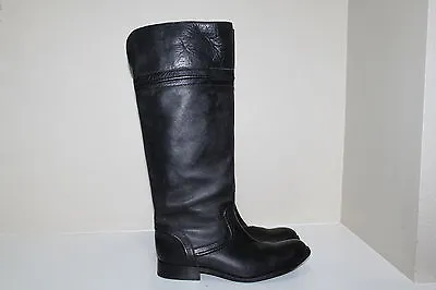 New Sz 6  Frye Melissa Trapunto Black Leather Tall Riding Boots Low Heel Shoes • $125