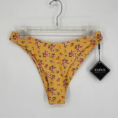 ZAFUL Yellow & Pink Floral Bikini Swim Bottoms Women’s  Size Medium (6) • $12.99