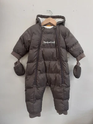 £6 • Buy Timberland Snowsuit Boy's Brown Winter Quilted Puffer Age 18 M (Needs Wash)