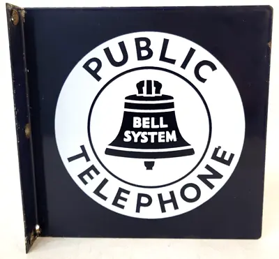 Vintage Bell System Public Telephone 2 Sided Porcelain Flange Sign  11  X 11  • $227.50