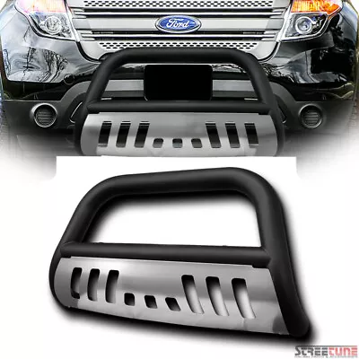 For 11-19 Ford Explorer Matte Blk Bull Bar Brush Push Bumper Grill Guard+SS Skid • $173