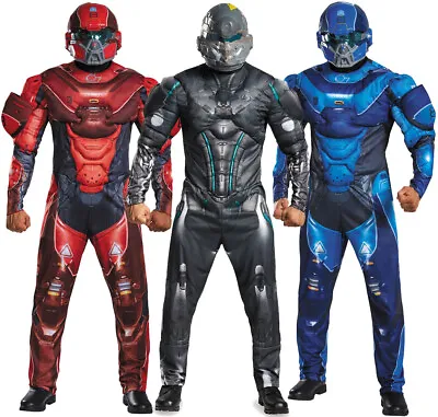 Mens Halo Spartan Locke Costume Deluxe Muscle Halloween Cosplay Fancy Dress • £24.99