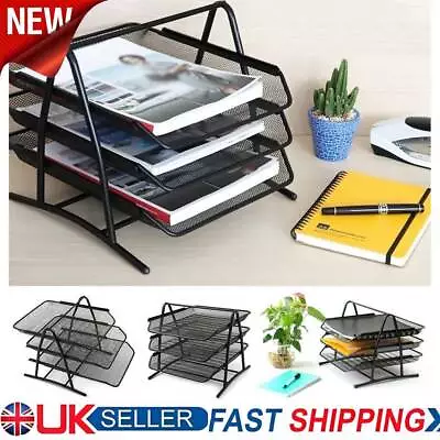 3 Tier Metal Desk Mesh Paper Tray Letter Office Document File Organiser Sorter • £10.89