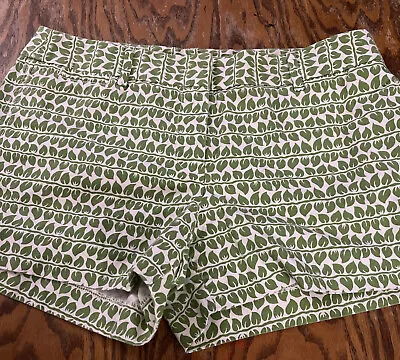 J.Crew City Fit Short 10 Green Ivory Leaf Cotton Women Flat Front Women 4015 • $19.99