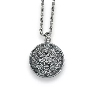 Mexico Sterling Silver 925 Mayan Aztec Calendar Charm Pendant Necklace 24  • $32