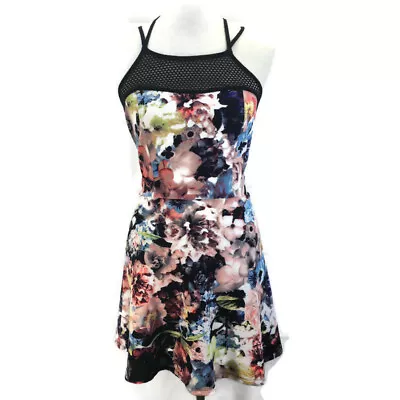 MATERIAL GIRL Women's Size S Floral Fit & Flare Dress Mesh Inset X Strap   • $16.47