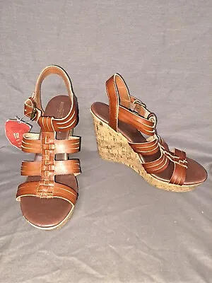 Mossimo Supply Co Cork Strap Platform Wedge Brown Sandals Heels Size US 10 • $8.99