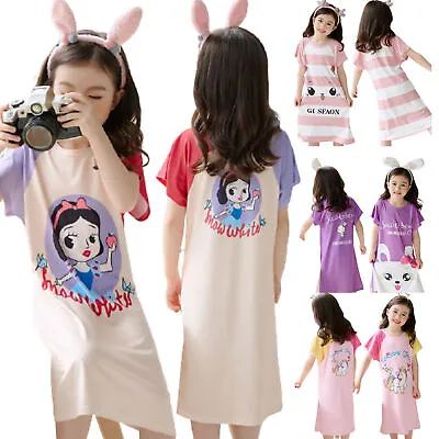 Kids Girls Children Princess Nightie Nightwear Nightdress Pyjamas Short Sleeve • £8.70