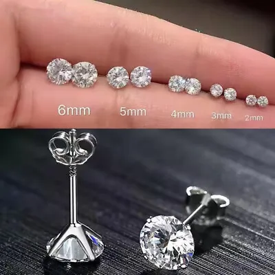 Pair Genuine 925 Sterling Silver Cubic Zirconia Stud Earrings Small Round CZ UK • £3.49