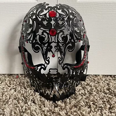 Candy Skull Collection | Metal Masquerade Mask Black With Red Rhinestones • $7.90