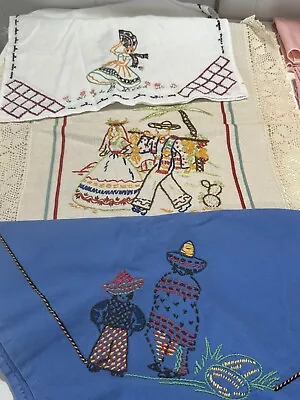 Vintage Lot Of Embroidered Linens 9 Pieces Cutter Mexican Donkey Southwest Cacti • $13.99