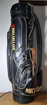 MICHELOB Ultra Beer VTG Black Golf Staff Large Cart Bag 6-Way Divider Leather #2 • $60