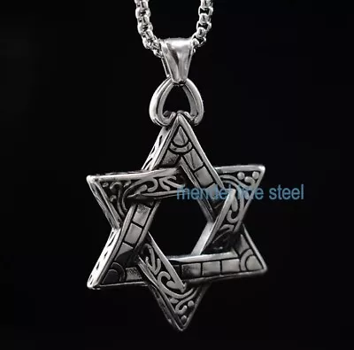 MENDEL Large Mens Stainless Steel Jewish 6 Point Star Of David Pendant Necklace • $8