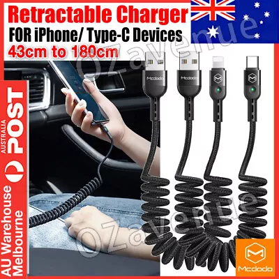 $9.59 • Buy MCDODO Retractable Charger For IPhone Coiled Spiral Charging Sync Cable Cord Car