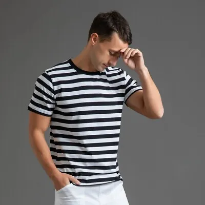 Men's Casual And Comfortable Pure Cotton Striped Short Sleeved T-Shirt For Men • $19.99