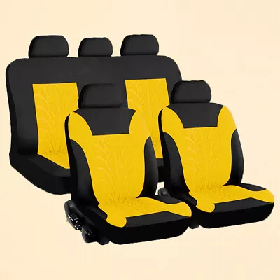 Car Seat Cover Front Rear Seat Cushion Yellow Mat Polyester Fabric Full Set • $56.41