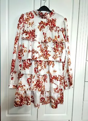 Nasty Gal Long Sleeve Layered Frill Mini Dress Floral Size UK 10 Pre-owned • £8.80