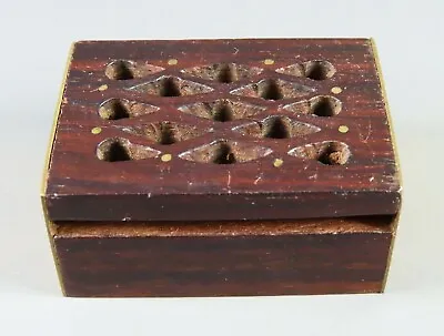 $5.25 • Buy Vintage LOVELY WOOD/WOODEN TRINKET BOX Miniature Mini BRASS ENDS Slotted Coffin