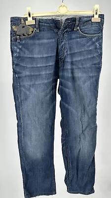 Fake London Men’s Straight Blue Lightwash Embroidery Detail Jeans Size 17”W 28”L • £30