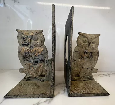 Vintage 1950s Japan Mid Century MCM Cast Iron Owl Sculpture Japanese Bookends • £62.60