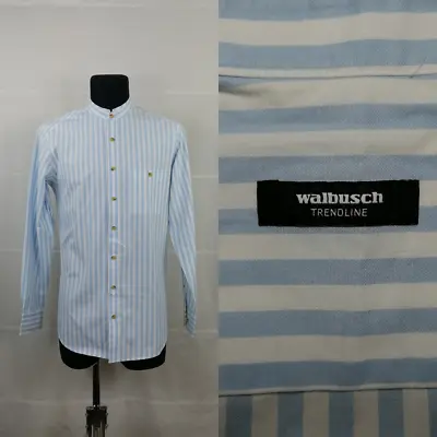 WALBUSCH TRENDLINE 38cm 15” Mens Nehru Collarless Striped Shirt Cotton Regular • £15